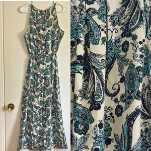 LOFT Teal and Cream Paisley Maxi Dress